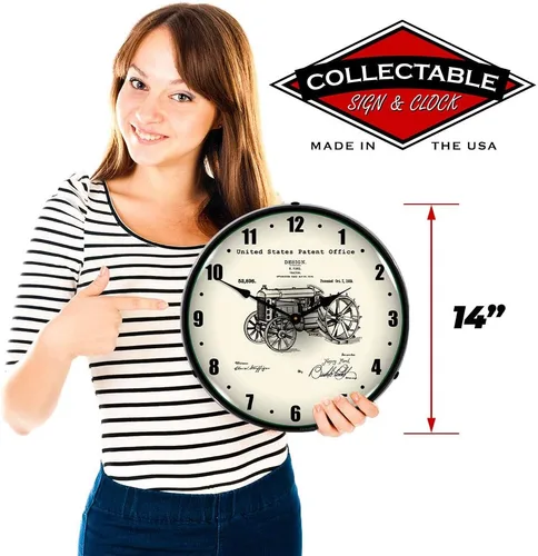 Vista 3 de Ford Tractor 1919 - Reloj de pared LED patentado, Retro/Vintage, iluminado, 14 pulgadas