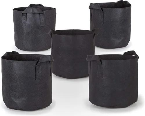 Vista 21 de 247Garden Paquete de 5 Macetas/Bolsas de Cultivo de Tela de Aireación de 1 Galón para Plantas con Asas (260 GSM, Negro, 6H x 7D)