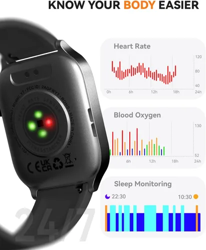 Vista 4 de Reloj inteligente para hombres y mujeres, contador de pasos de sueño (negro, 1.81)