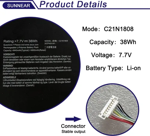 Vista 2 de C21N1808 - Batería para portátil Asus Chromebook C423 C523 C423NA C523NA C423NA-EB C423NA-BZ C523NA-A2 C423NA-RH91T-CB C523NA-DH02 C523NA-EJ005 95C