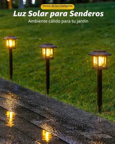 Vista 3 de Albelt - Luces solares para caminos al aire libre, paquete de 8, impermeables, luces de jardín con encendido/apagado automático, iluminación