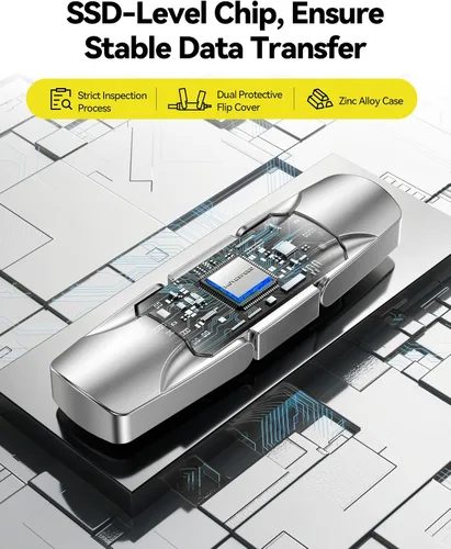 Vista 5 de MOVE SPEED Unidad flash de estado sólido de 128 GB, 400 MB/s, alta velocidad tipo C + unidad USB 3.2 de doble puerto, unidad de pulgar compatible