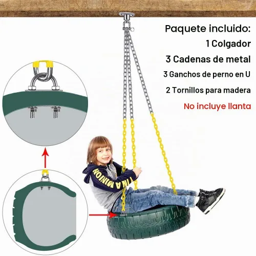 Vista 5 de BeneLabel - Kit de cadenas de oscilación para neumáticos, rotación de 360°, resistente con cadenas recubiertas y ganchos para columpios