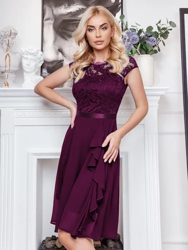 Vista 3 de MISSMAY Vestido de fiesta formal de gasa con volantes y encaje vintage para mujer