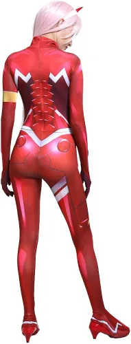 Vista 5 de Cosplay.fm Traje de batalla rojo para mujer, disfraz de anime para cosplay, overol de elastano