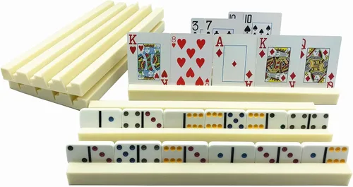 Vista 3 de Yuanhe Paquete de 4 soportes de plástico para dominó, bandejas de dominó, organizador para juegos de mesa clásicos, azulejos, juegos familiares