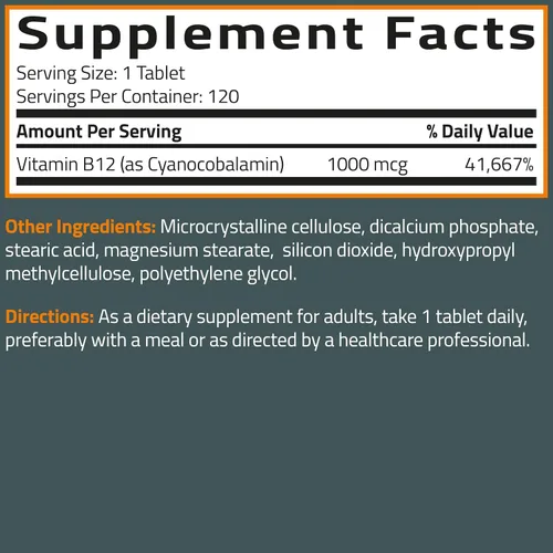 Vista 6 de Bronson Vitamina B12 1000 mcg, fórmula una vez al día, 120 tabletas