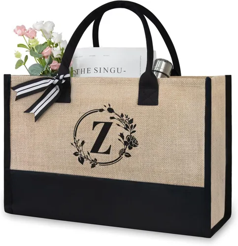 Vista 376 de TOPDesign Personalized Initial Canvas Beach Bag, Monogrammed Gift Tote Bag for Women