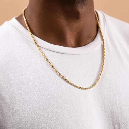 Vista 2 de PORI JEWELERS 14K Gold 1.8MM, 2.5MM, or 3.5MM Round Box Chain Necklace -16"-30" Yellow or White Gold- For Men and Women