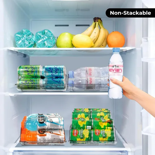 Vista 4 de Organizador de latas de soda ajustable de ancho transparente para refrigerador, dispensador de latas de soda expandible para cerveza, seltzer, Pop