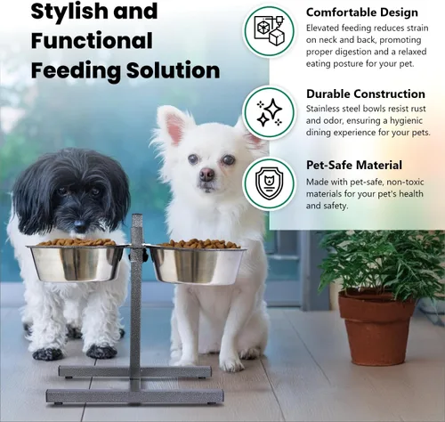 Vista 3 de Iconic Pet Comedor doble ajustable H-Design – Base de goma antideslizante sin ruido estable soporte de comida para perros con cuencos elevados