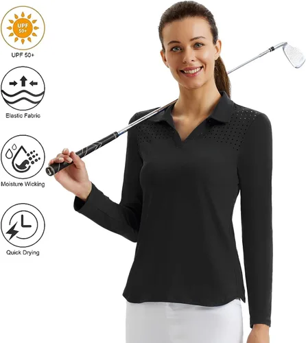 Vista 3 de JACK SMITH Women Polo Shirts Long Sleeve UPF 50+ Quick Dry Workout Tops for Running Hiking Exercise