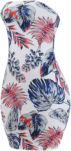 Vista 5 de Vestido sexy de verano tropical para mujer, sin tirantes, floral, tubo a media mitad, bodycon para fiesta, club