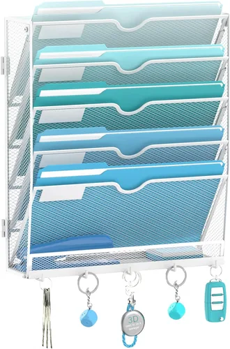 Vista 27 de 5 Tier Wall File Organizer, Metal Holder with Bottom Hooks Negro