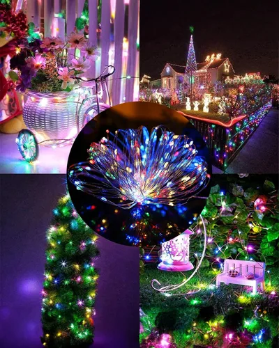 Vista 2 de Twinkle Star Paquete de 2 guirnaldas de 240 luces LED alimentadas por energía solar, para decoración de exteriores e interiores, de navidad, total