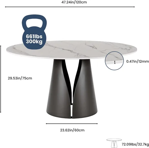 Vista 2 de POVISON Juego de mesa de comedor para 4, mesa redonda de comedor con 4 sillas, mesa superior de piedra sinterizada blanca con base de acero al
