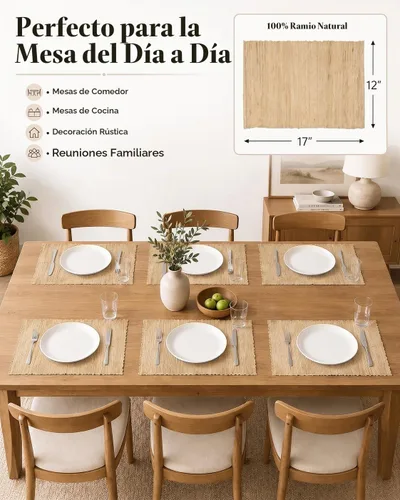 Vista 7 de Juego de 6 manteles individuales, 12 x 17 pulgadas, 100% ramio Ramie-beige natural-01
