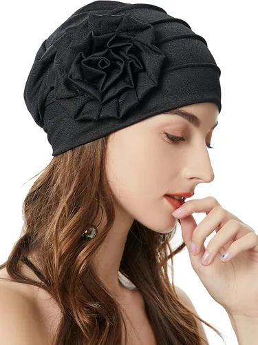 Vista 16 de ZLYC Gorro de verano para mujer, gorro elástico de quimioterapia con flores Blanco floral