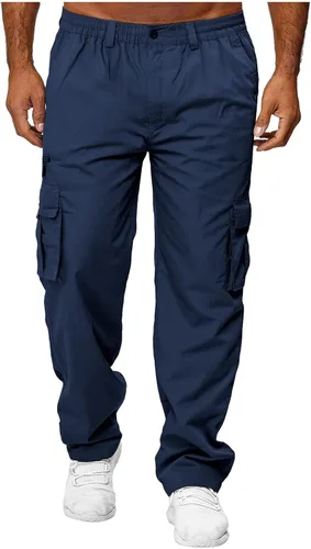 Vista 2 de THWEI Pantalones cargo para hombre, estilo casual, de algodón, con múltiples bolsillos, para senderismo, trabajo