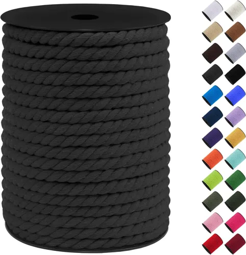Vista 8 de Cordón de macramé de algodón, 0.315 in x 131 pies, hilo grueso para manualidades, cuerda trenzada de 3 hebras para colgar en la pared, ganchos
