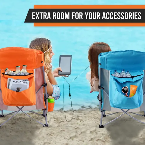 Vista 4 de Nice C Silla de playa, sillas de playa para adultos, paquete de 2 con enfriador compacto de respaldo alto, portavasos y bolsa de transporte
