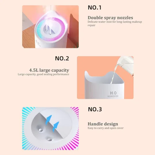 Vista 8 de Humidificadores Humidificador para dormitorio, habitación de bebé, 4.5L, humidificador de aire silencioso con luz nocturna, 2 boquillas, apagado