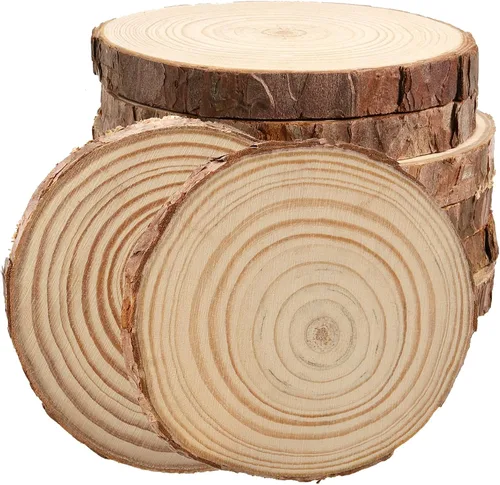 Vista 8 de JOIKIT 50 rodajas de madera natural de 3.5 a 4 pulgadas, posavasos de madera natural sin acabar, círculos de madera para artes y manualidades