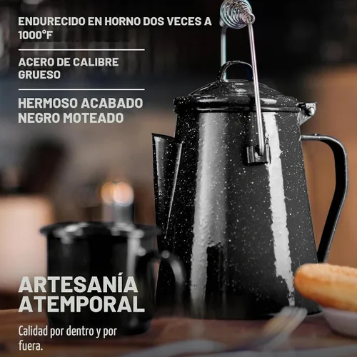 Vista 8 de COLETTI Hervidor clásico de camping de 60 onzas, tetera de té y campamento, sin aluminio ni plástico, ideal para hervir agua [esmalte negro]