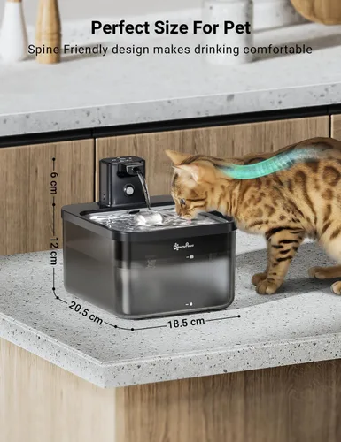 Vista 9 de DownyPaws Fuente de agua para gatos de acero inoxidable inalámbrica, 84 oz/2.5 L Fursink fuentes de agua inalámbricas para mascotas para gatos