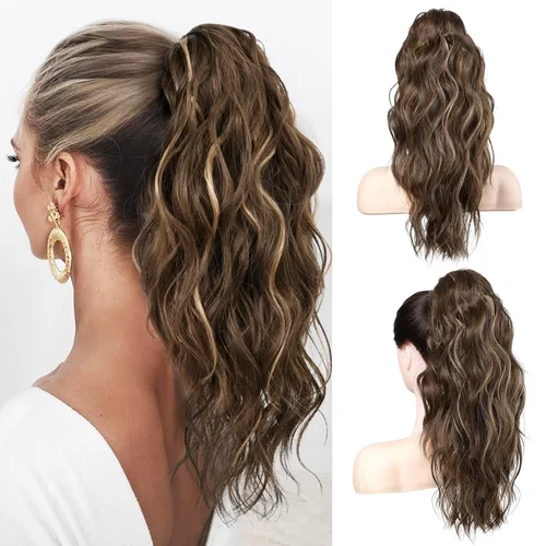 Vista 9 de FLUFYMOOZ Extensión de cola de caballo, extensión de cola de caballo con clip de garra de 18 pulgadas, extensiones de cabello ondulado y rizado