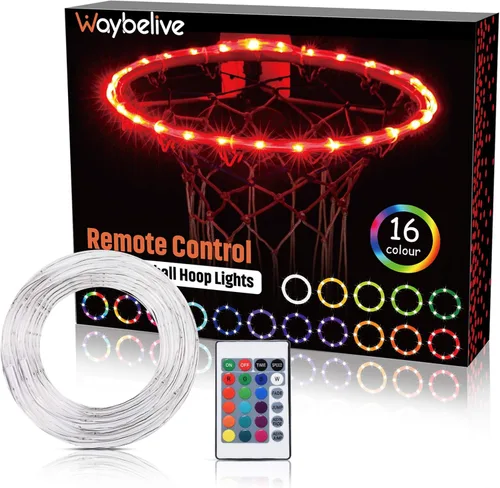 Vista 6 de Waybelive Luces LED para aro de baloncesto, luces con control remoto para borde de aro de baloncesto, 16 colores que puedes cambiar tú mismo