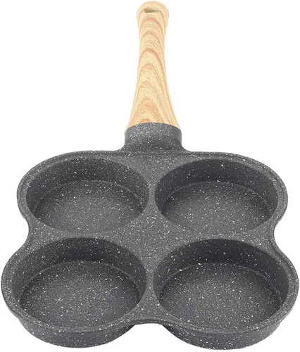 Vista 8 de Yitengteng Sartén profesional de 4 agujeros para el desayuno con 4 orificios, sartén antiadherente para panqueques, sartén para panqueques de 4