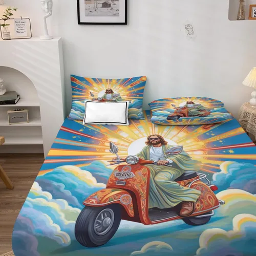 Vista 2 de Jesús Sábanas tamaño individual, sábanas personalizadas, sábanas y fundas de almohada estampadas de 3 piezas, sábana bajera ajustable de microfibra