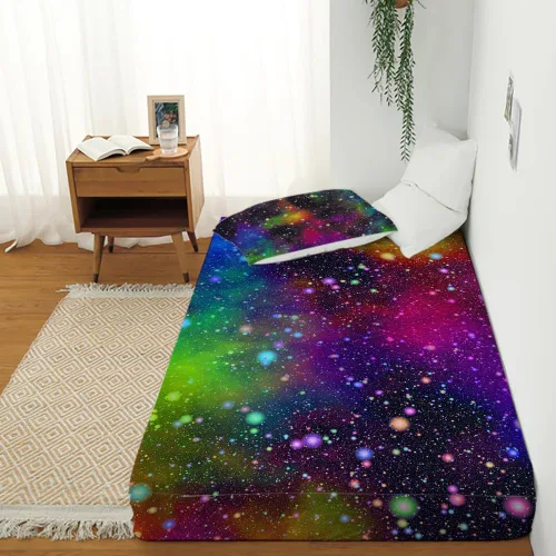 Vista 2 de Juego de sábanas bajeras de galaxia para niñas y niños, 2 piezas, 1 sábana de bolsillo profundo con 1 funda de almohada de microfibra sin arrugas