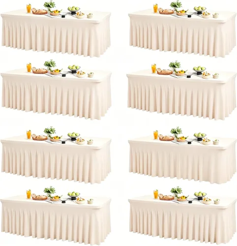 Vista 33 de Wish Care Paquete de 2 manteles de elastano elástico azul bebé para mesas rectangulares de 4 pies, manteles ajustables sin arrugas de 4 pies