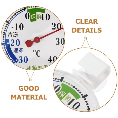 Vista 3 de Uonlytech Termómetro de esfera de alta precisión con soporte de ventosa para congelador y refrigerador, amplio rango de temperatura a medidor