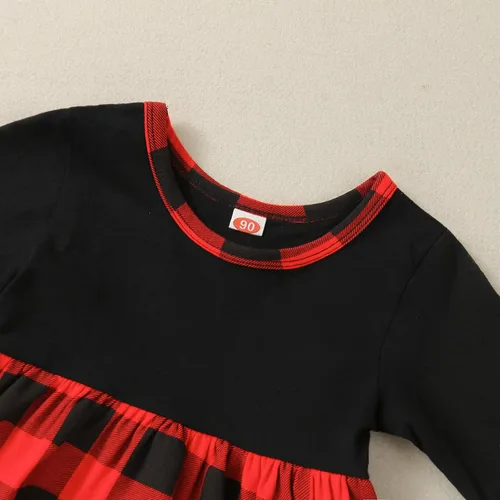 Vista 4 de Conjunto de ropa de Navidad para bebé-niña-otoño-invierno rojo y negro a cuadros