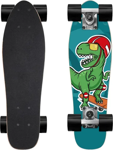 Vista 12 de KO-ON Skateboard Patinetas Completas Skateboards de 22 Pulgadas Mini Cruiser Skateboards para Principiantes, Niños, Chicos y Chicas Castor T-Rex