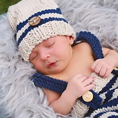 Vista 4 de Vemonllas Lindo disfraz de bebé recién nacido para niños y niñas, accesorios de fotografía, sombrero y pantalones