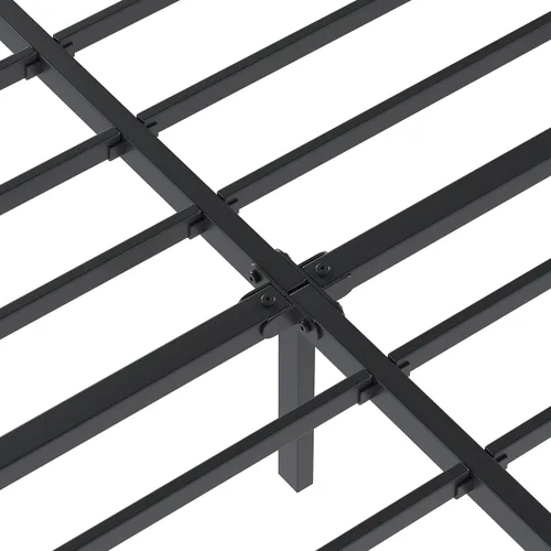 Vista 7 de Base de cama de metal de tamaño matrimonial con cabecera de madera maciza, plataforma de cama de estilo rústico, soporte de listones de acero