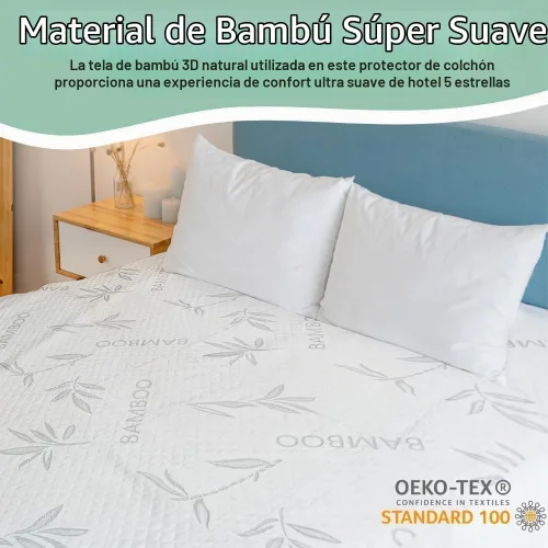 Vista 6 de Protector de colchón de rayón de bambú con cremallera + 1 protector de almohada, 100% impermeable, refrescante, tamaño individual, tela ultrasuave