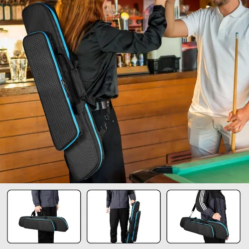 Vista 5 de GOBUROS Estuche para tacos de billar 2x2 con capacidad para 2 topes y 2 ejes, estuche suave para palos de billar con bolsillo frontal