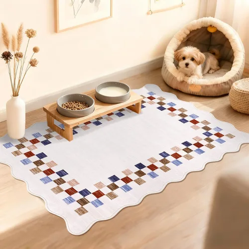 Vista 76 de GarveeHome Alfombra lavable de 5 x 7 pies para sala de estar, alfombra Beige festoneado