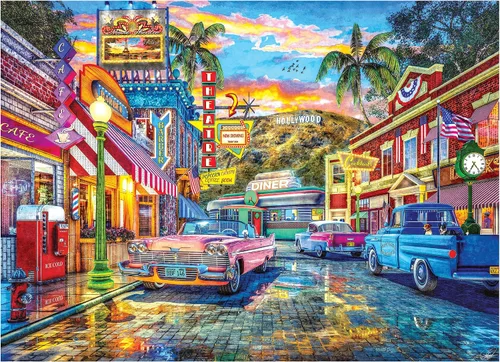 Vista 2 de RoseArt - Volver al pasado - 1950'S Hollywood Street - Rompecabezas de 1000 piezas para adultos
