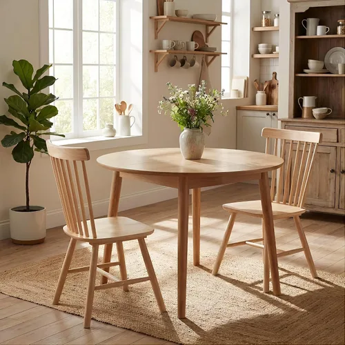 Vista 15 de Juego de 4 sillas de comedor Windsor, sillas de cocina de estilo granja con respaldo de vástago, sillas laterales de madera maciza sin brazos