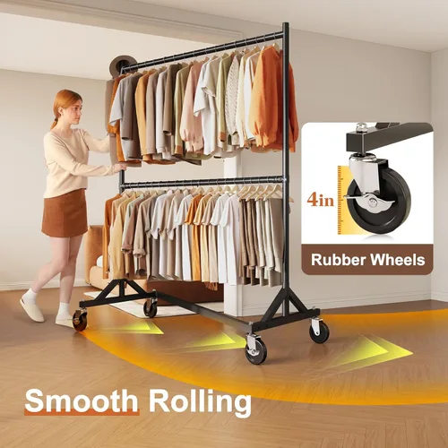 Vista 2 de HOKEEPER Perchero Z con capacidad para 610 libras, resistente perchero de ropa comercial para colgar ropa con ruedas, estante Z portátil