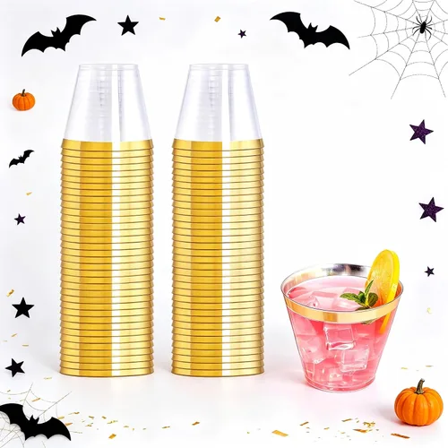 Vista 13 de WELLIFE 50 vasos de plástico dorados de 12 onzas, tazas de fiesta A-Oro