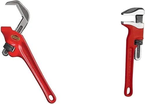 Vista 5 de RIDGID 31305 Modelo E-110 Llave de tubo de 9.5" con boca hexagonal desviada, roja, fabricada en EE. UU. y 31010 Modelo 10 Llave de tubo recta