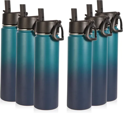 Vista 12 de Volhoply Botella de agua aislada de 24 onzas con tapa con popote, botellas deportivas de boca ancha de acero inoxidable con asa, tazas de vacío