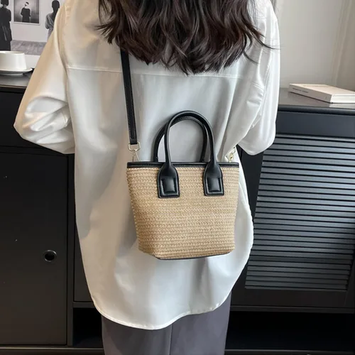 Vista 6 de Goclothod Bolsos de moda Bolso de paja tejido para mujer, bolso de mano de playa de verano